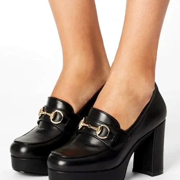 Steve Madden Shoes - Steve Madden - "Cinderella" Platform Loafers - Size 6, Black with Gold Hardware